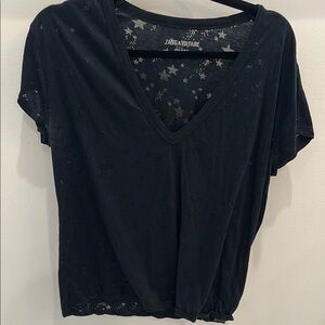 Zadig & Voltaire Black sheer v neck tee
